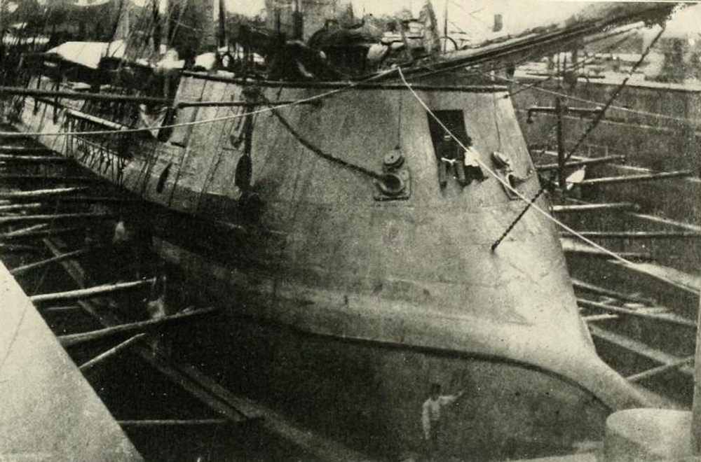 The CSS Stonewall in drydock, probably in France during construction.  Millers Photographic History of the War vol. 6.