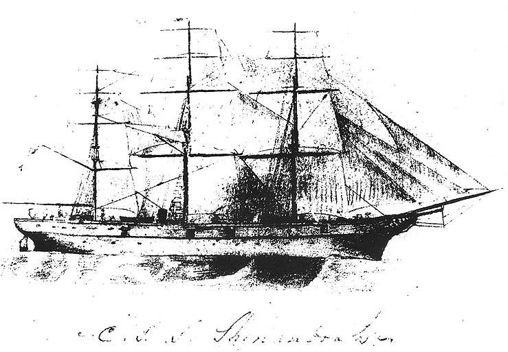 Sketch of the CSS Shenandoah from Capt. Waddell's own notebook.